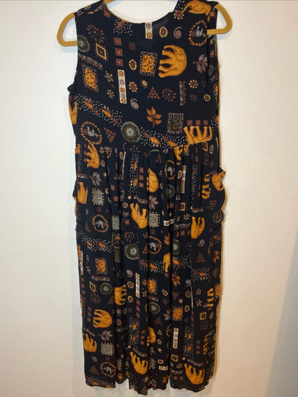 Btg Bila Midi Dress Womens L Boho Hippie Elephants Button Front Sleeveless Baggy - Picture 7 of 12